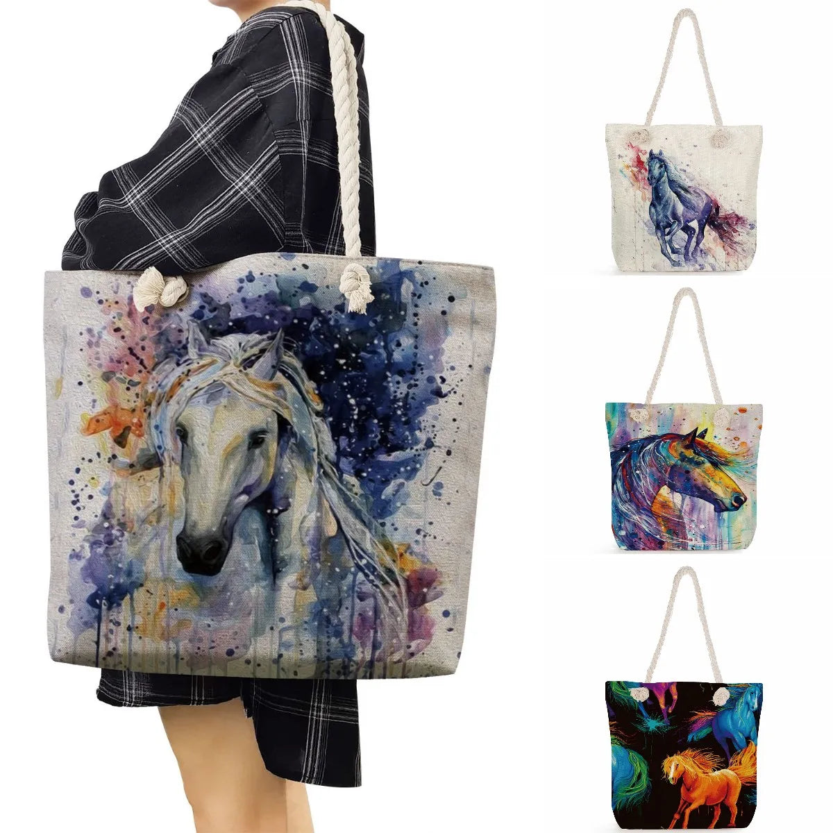 Watercolor Horse Shoulder Bag for Women