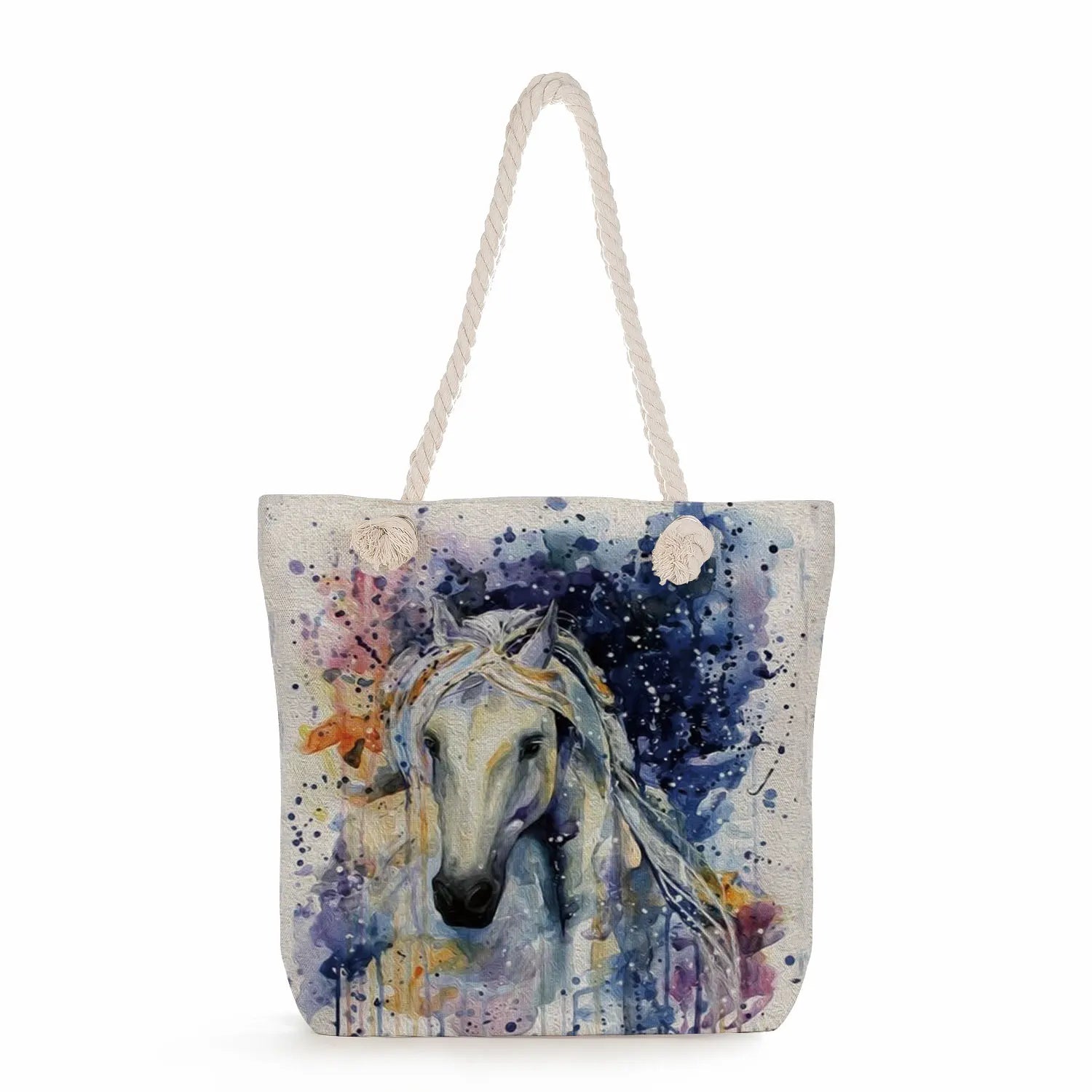 Watercolor Horse Print Shoulder Bag for Women