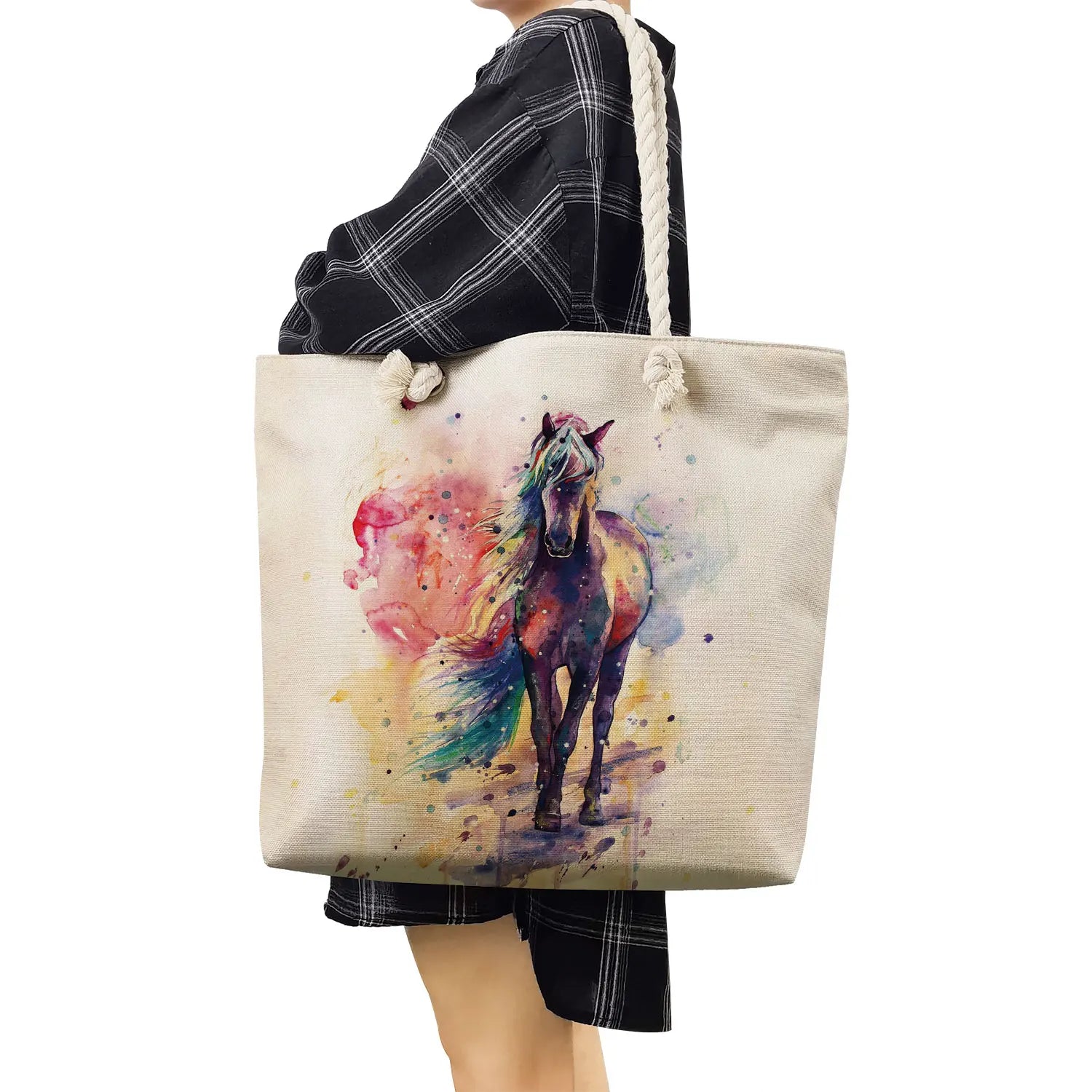 Watercolor Horse Print Shoulder Bag for Women