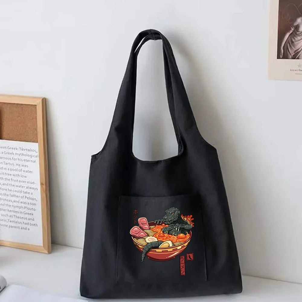 Animated Pattern Canvas Vest Bag Women Tote Bags Travel Shoulder Bag
