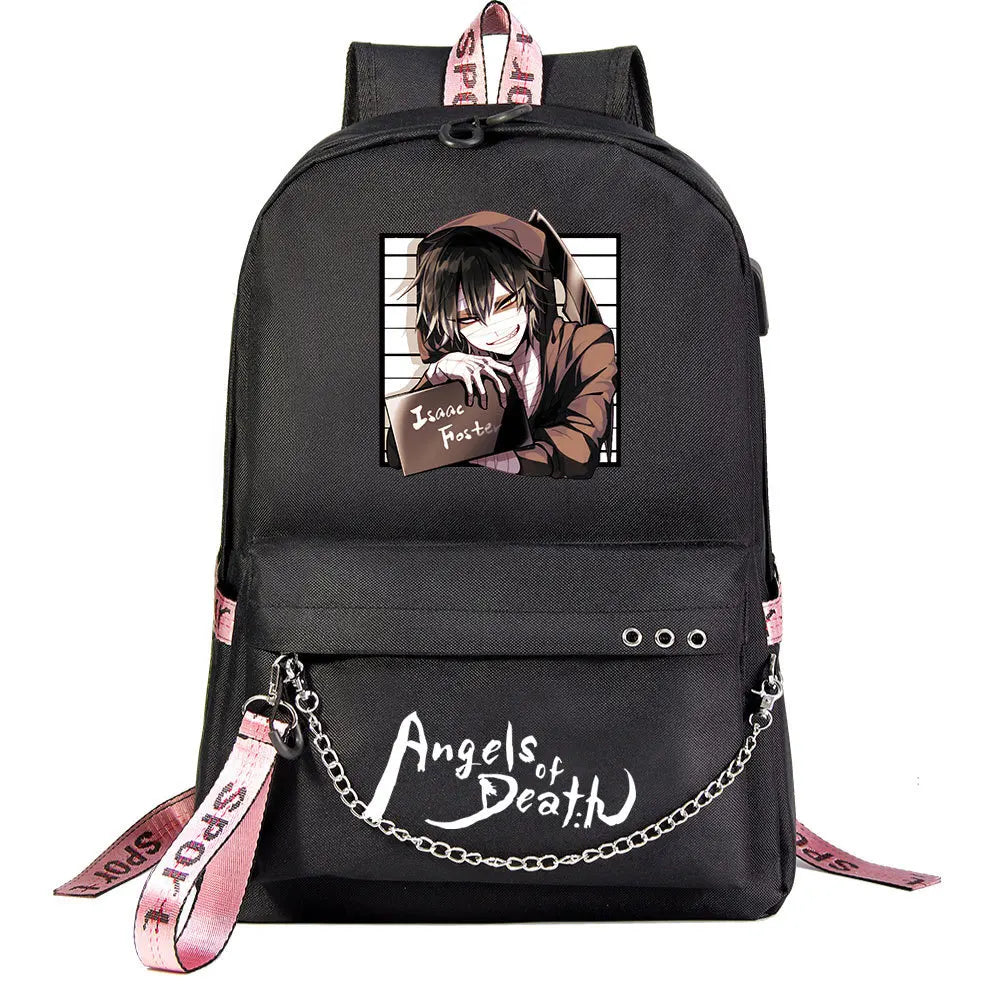 Anime Angel Death Backpack School Book Bags Travel Boys Girls Laptop USB Port