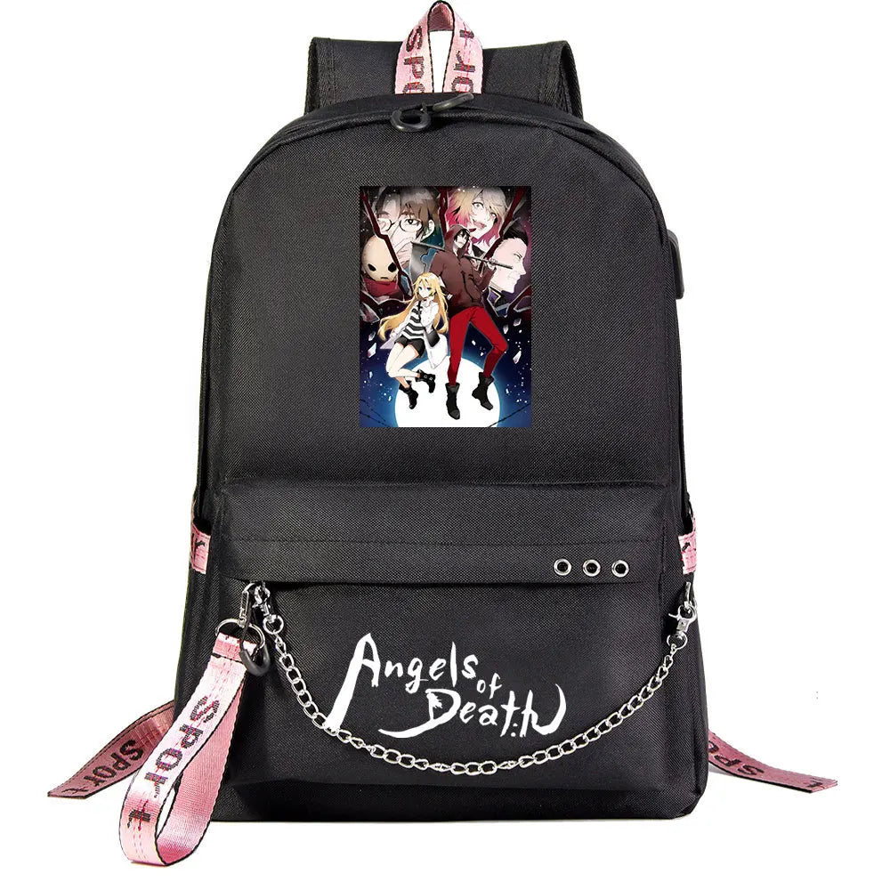 Anime Angel Death Backpack School Book Bags Travel Boys Girls Laptop USB Port