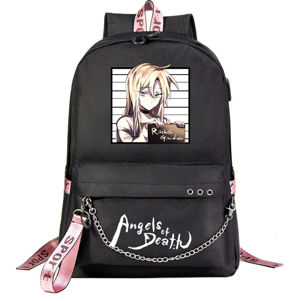 Anime Angel Death Backpack School Book Bags Travel Boys Girls Laptop USB Port