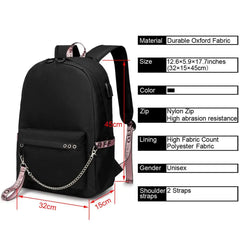 Anime Angel Death Backpack School Book Bags Travel Boys Girls Laptop USB Port