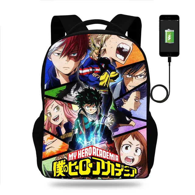 Anime Boku No Hero Academia Backpack School Bag USB Travel Knapsack