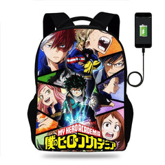 Anime Boku No Hero Academia Backpack School Bag USB Travel Knapsack
