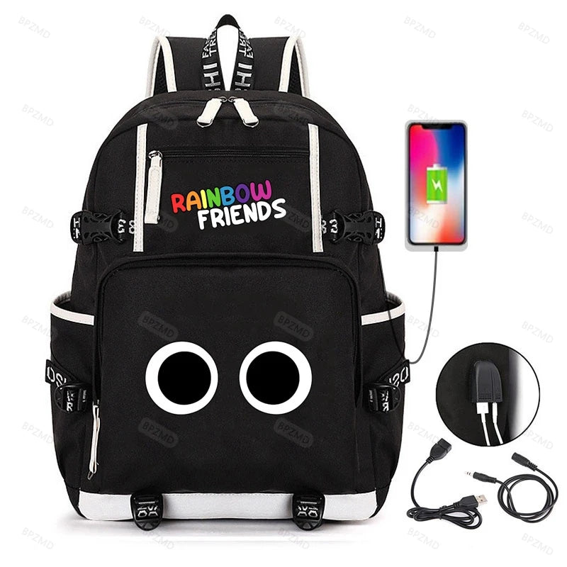 Anime Cosplay Rainbow Backpack Student School Bag USB Charging Travel Rucksack