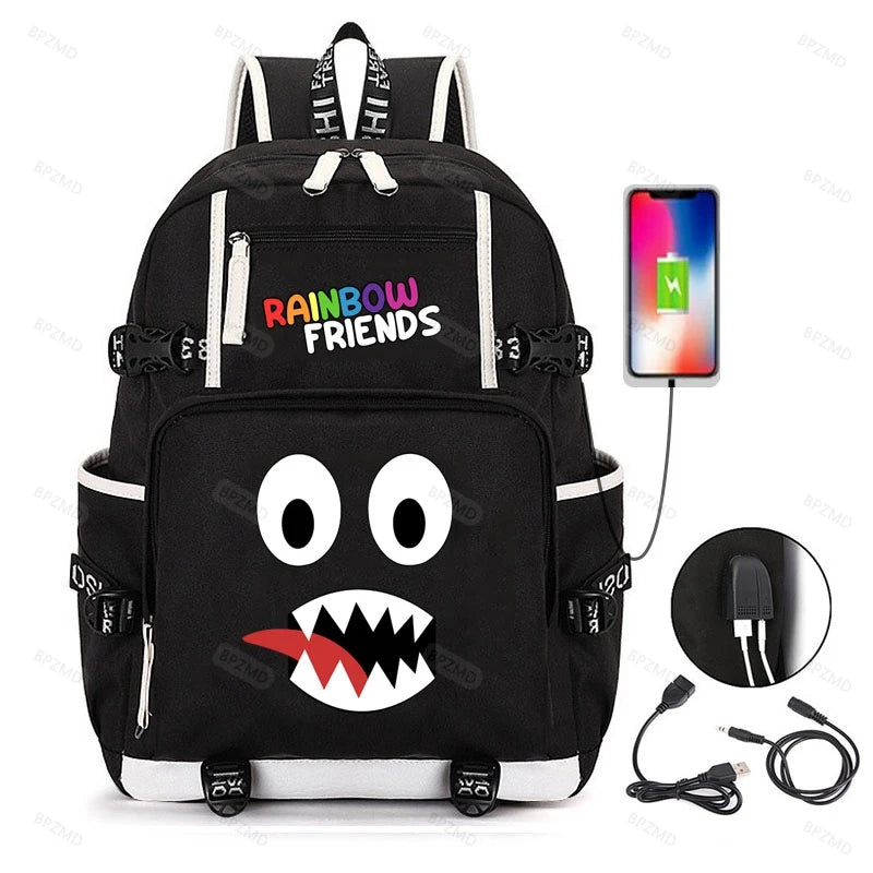 Anime Cosplay Rainbow Backpack Student School Bag USB Charging Travel Rucksack