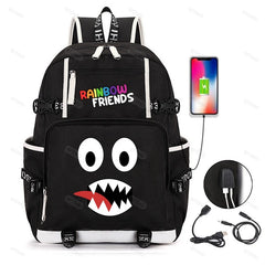 Anime Cosplay Rainbow Backpack Student School Bag USB Charging Travel Rucksack