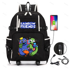 Anime Cosplay Rainbow Backpack Student School Bag USB Charging Travel Rucksack