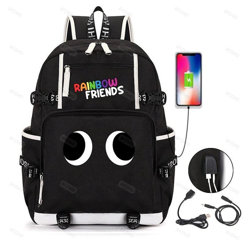 Anime Cosplay Rainbow Backpack Student School Bag USB Charging Travel Rucksack