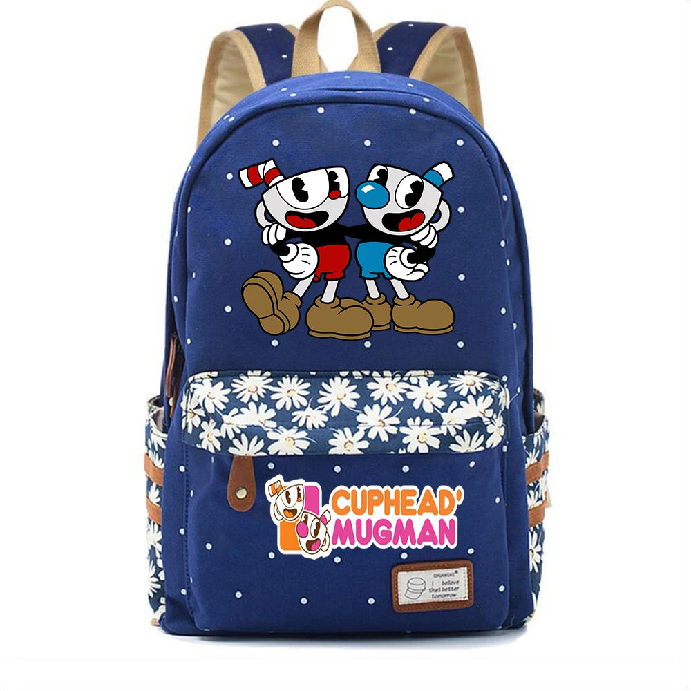 Anime Cuphead Canvas Knapsack Student Cartoon Schoolbag Teenger Zipper Backpack