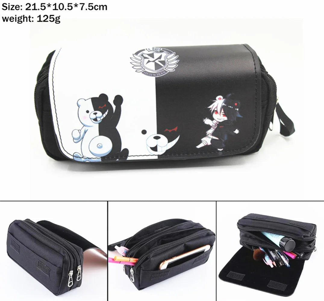 Danganronpa Monokuma Zipper Pencil Case Canvas Penbag Women Student Makeupbag