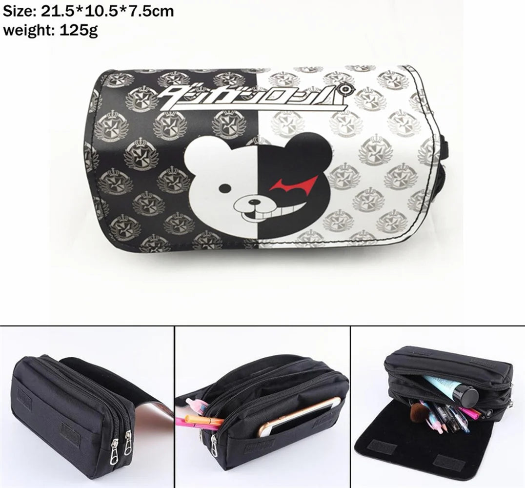 Danganronpa Monokuma Zipper Pencil Case Canvas Penbag Women Student Makeupbag