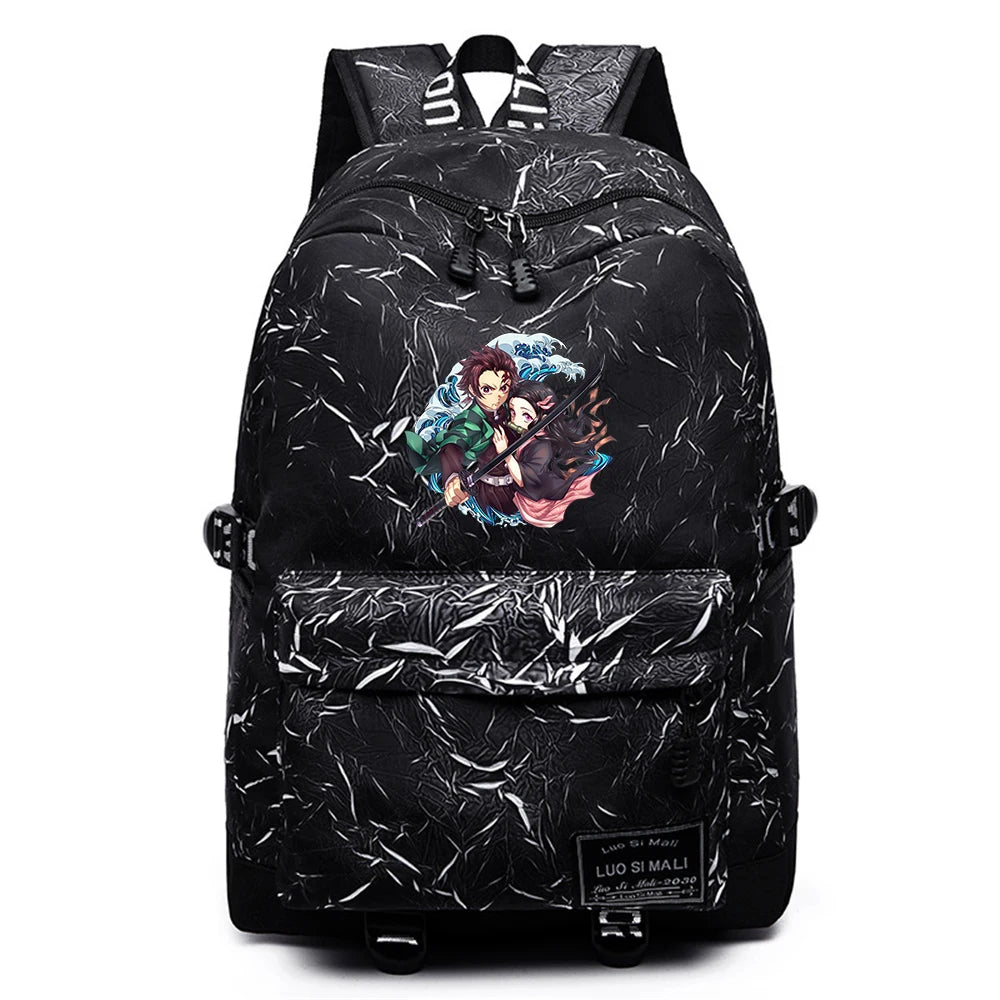 Anime Demon Slayer Backpack Unisex High School Fabric Packsack