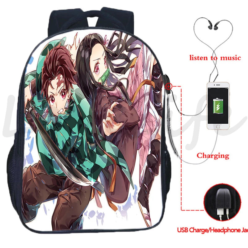 Demon Slayer USB Backpack Kamado Tanjirou Nezuko School Bag