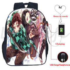 Demon Slayer USB Charging Backpack Kamado Tanjirou Nezuko School Bag
