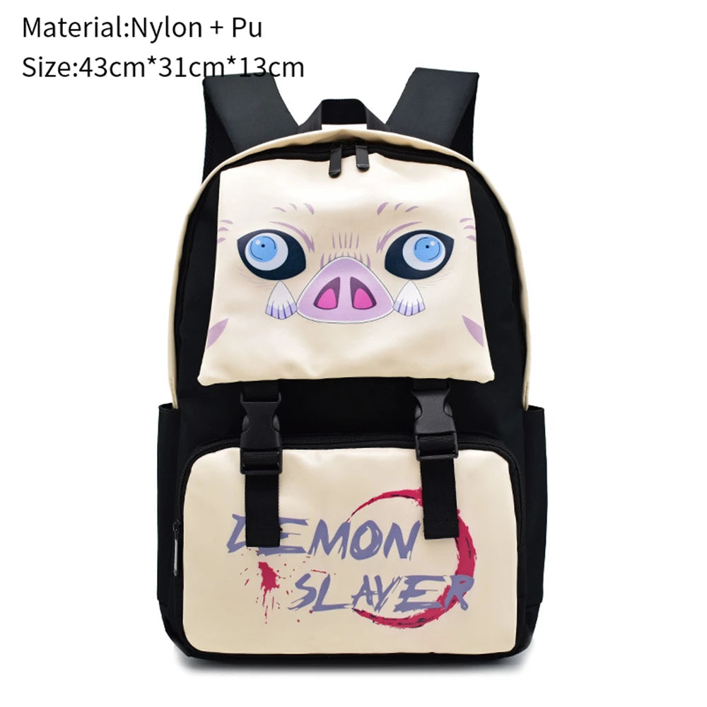 Demon Slayer Canvas School Bag Teen Backpack Zipper Rucksack Unisex Travel