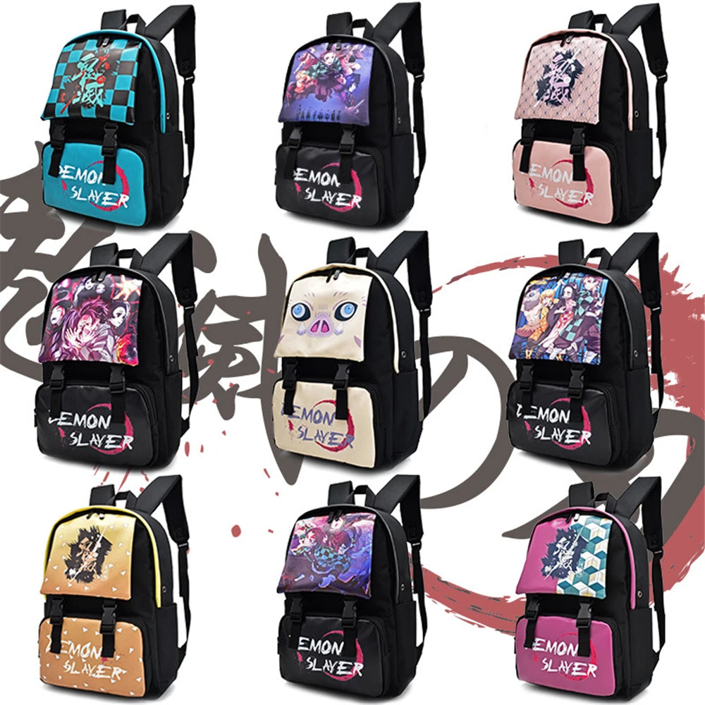 Demon Slayer Canvas School Bag Teen Backpack Zipper Rucksack Unisex Travel