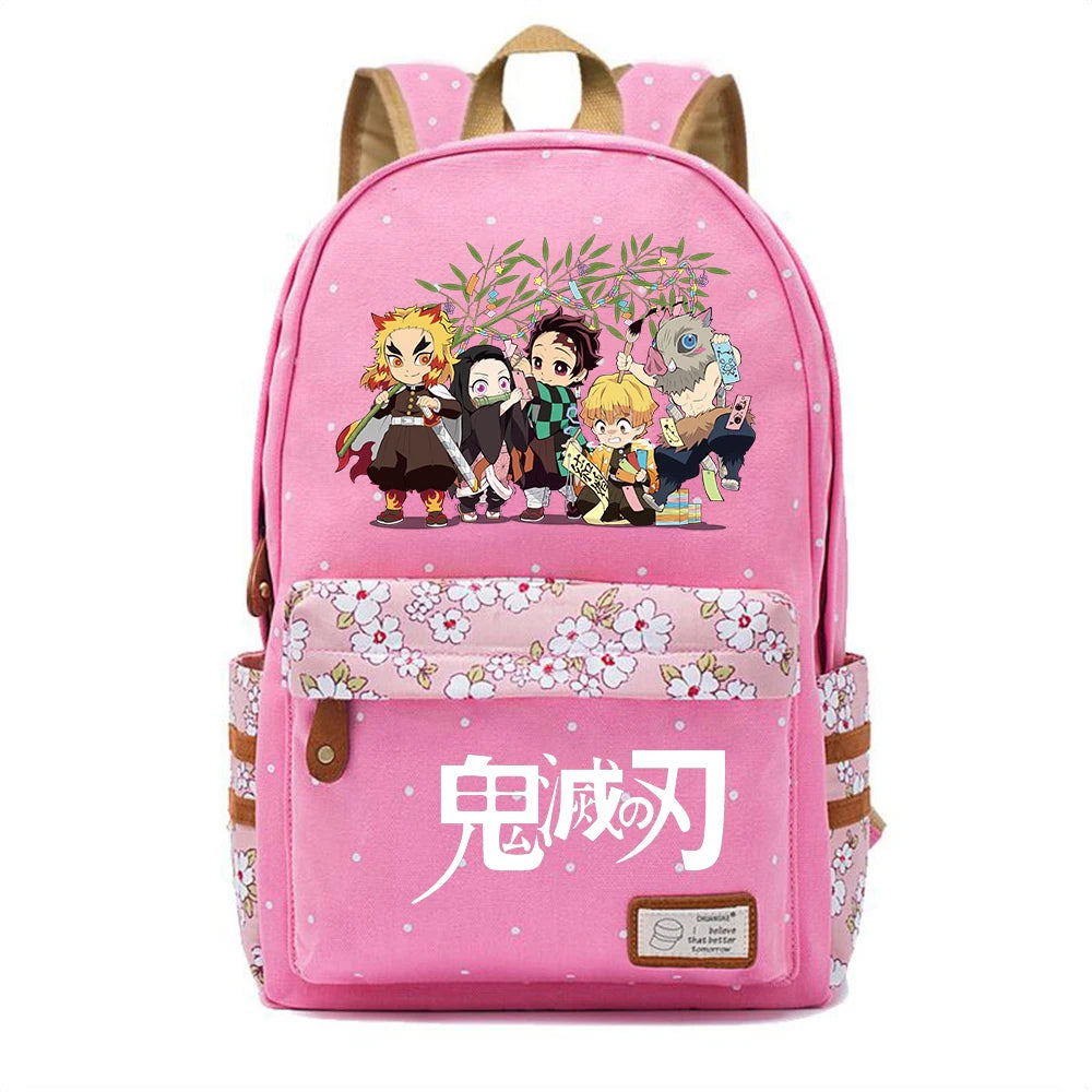 Anime Demon Slayer Zip Backpack Student Schoolbag Teenger High Packsack