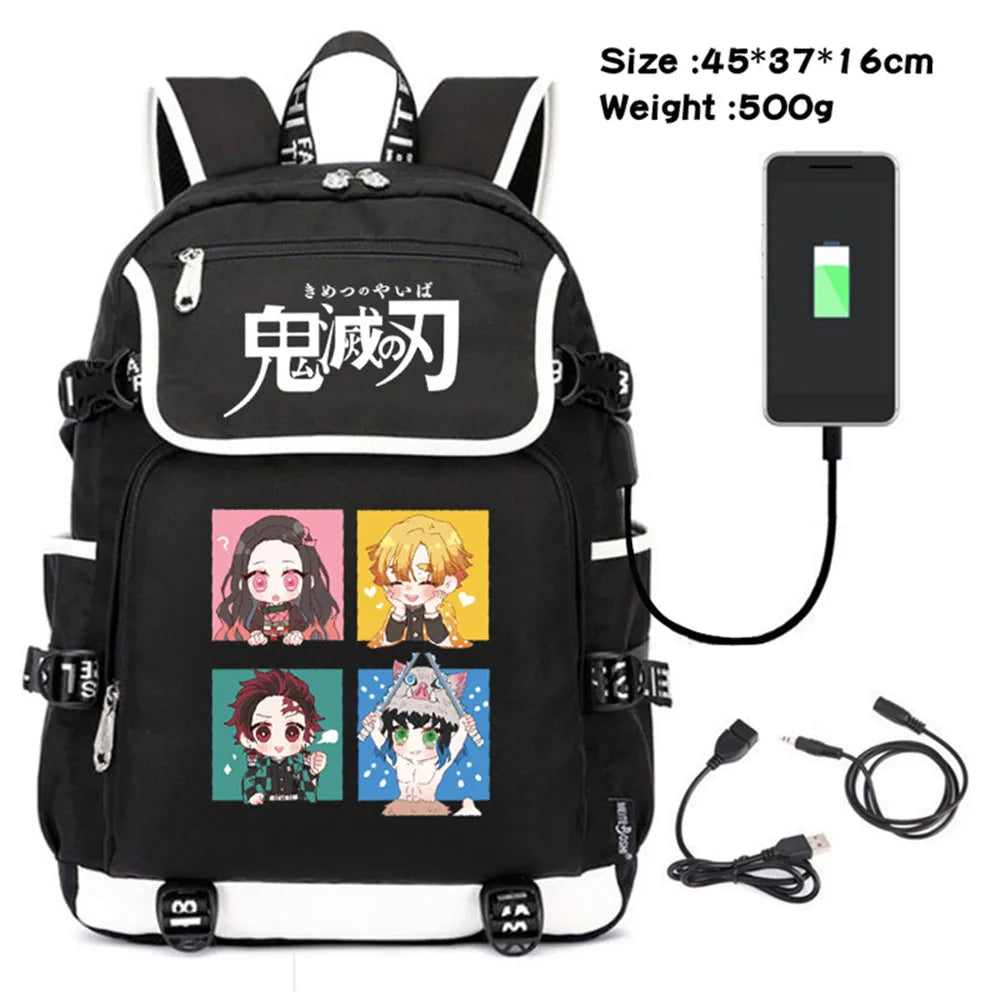Demon Slayer Kimetsu no Yaiba Canvas Backpack with USB Charging