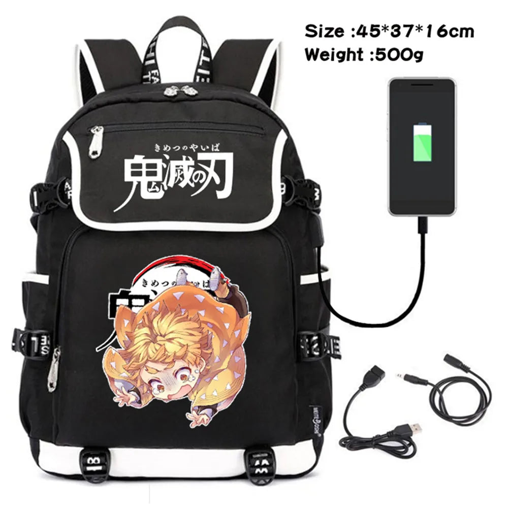 Demon Slayer Kimetsu no Yaiba Canvas Backpack with USB Charging