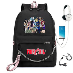 Anime Fairy Tail Backpack USB Charging Headphone Student Schoolbag Travel