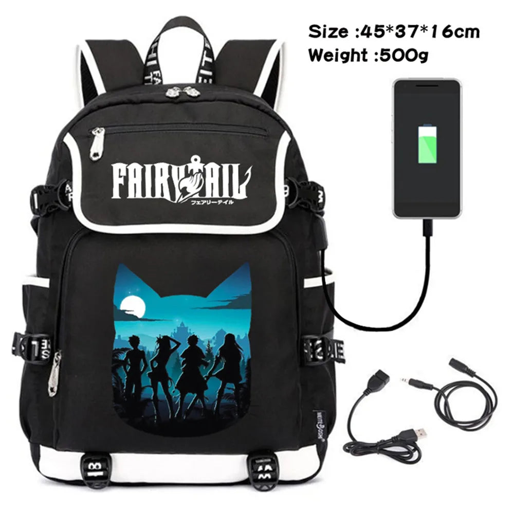 Anime Fairy Tail Canvas Backpack USB Charging Schoolbag