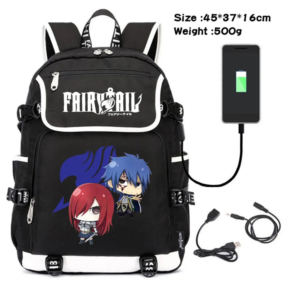 Anime Fairy Tail Canvas Backpack USB Charging Schoolbag