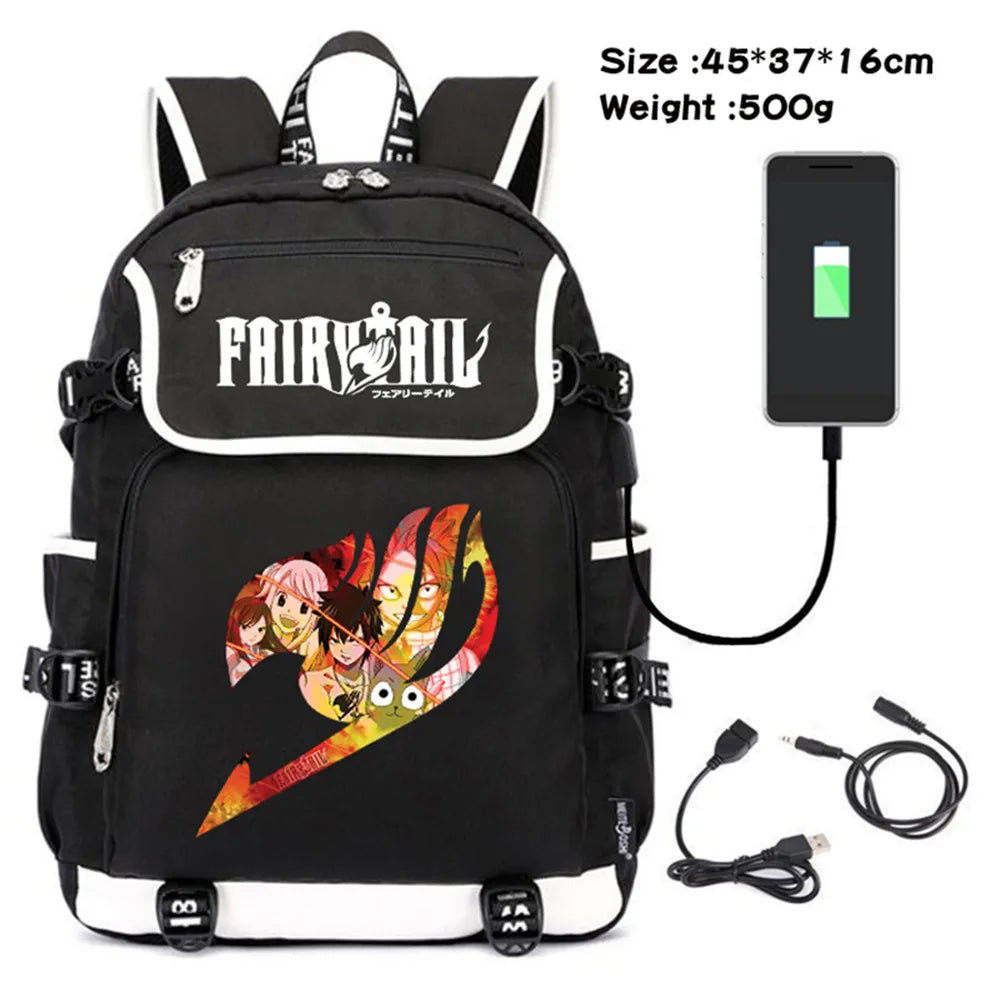 Anime Fairy Tail Canvas Backpack USB Charging Schoolbag