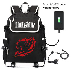 Anime Fairy Tail Canvas Backpack USB Charging Schoolbag