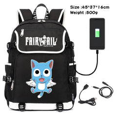 Anime Fairy Tail Canvas Backpack USB Charging Schoolbag