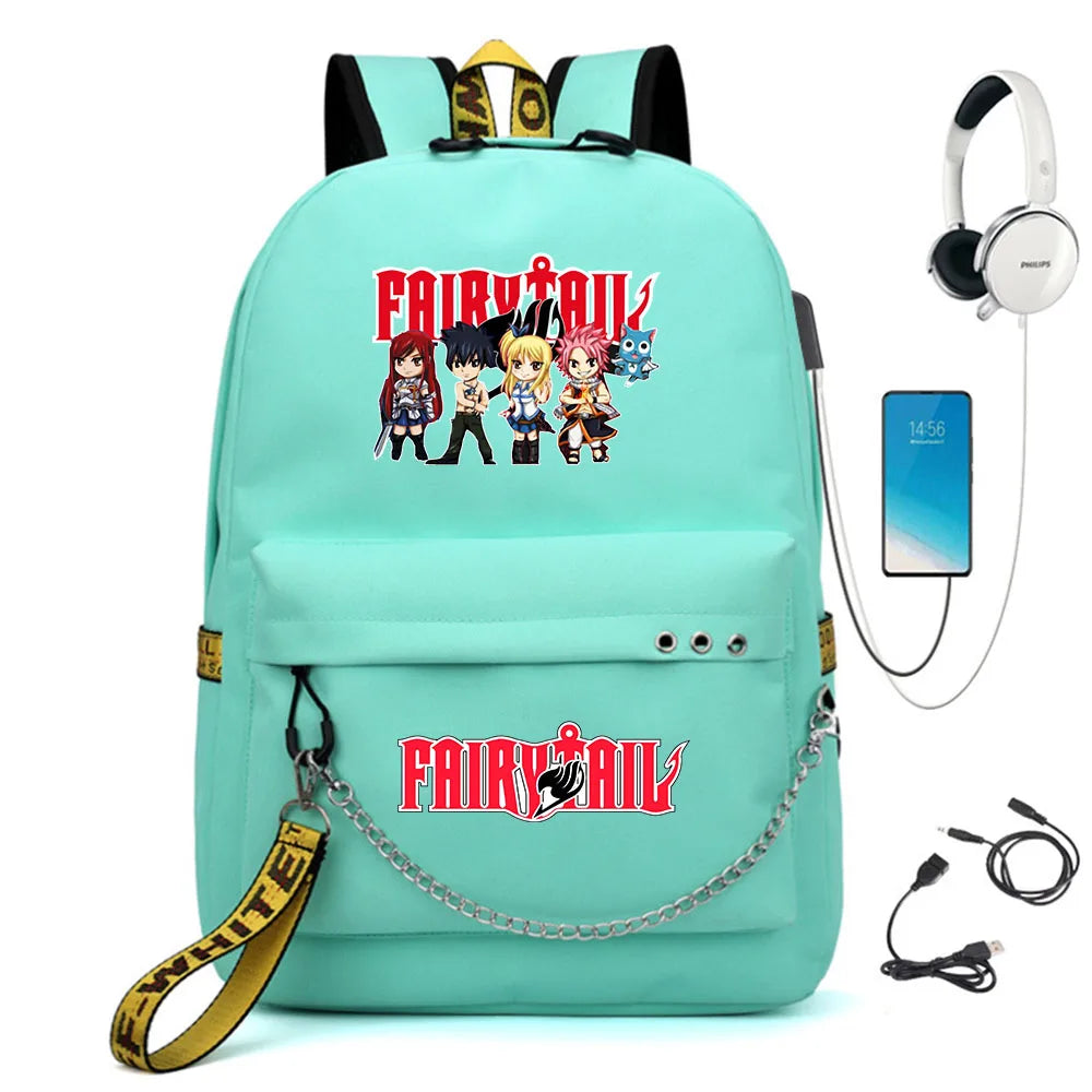 Fairy Tail Nylon Backpack USB Charge Schoolbag Student Laptop Bag