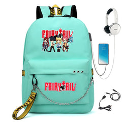 Fairy Tail Nylon Backpack USB Charge Schoolbag Student Laptop Bag