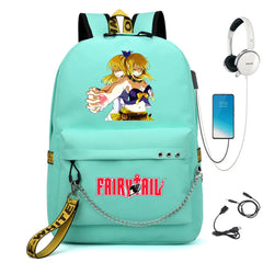 Fairy Tail Nylon Backpack USB Charge Schoolbag Student Laptop Bag