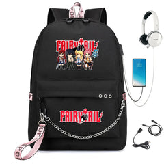 Fairy Tail Nylon Backpack USB Charge Schoolbag Student Laptop Bag