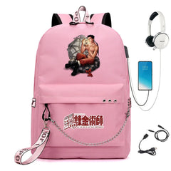 Fullmetal Alchemist Nylon Backpack USB Schoolbag Student Laptop Bag