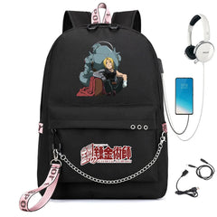 Fullmetal Alchemist Nylon Backpack USB Schoolbag Student Laptop Bag