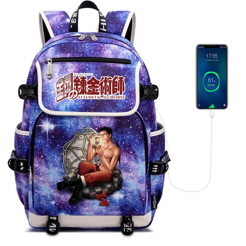 Anime FMA Student School Bag Canvas Backpack Laptop Bag