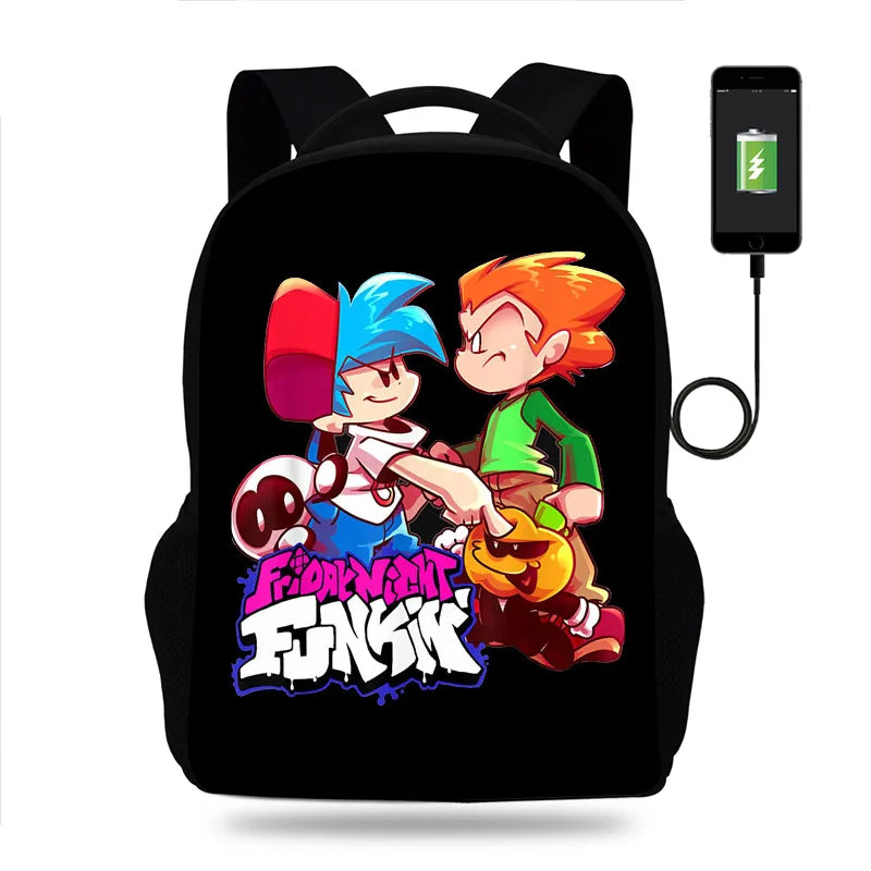 Anime Game FNF Backpack Boys Girls School Bag USB Travel Knapsack