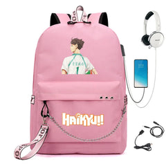 Anime Haikyuu Nylon Backpack USB Charge Schoolbag Packsack