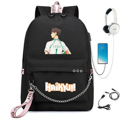 Haikyuu Nylon Backpack Schoolbag USB Charge Cartoon Teenger Travel Laptop