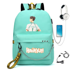 Anime Haikyuu Print Knapsack Student Casual Book Bag USB Schoolbag Backpack