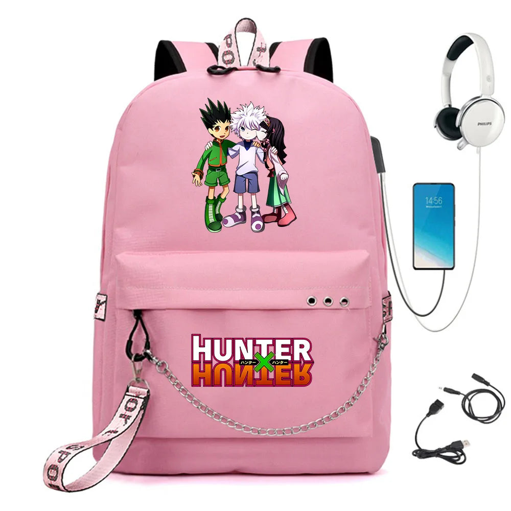 Anime Hunter Hunter Nylon Backpack Casual USB Charge Schoolbag Packsack