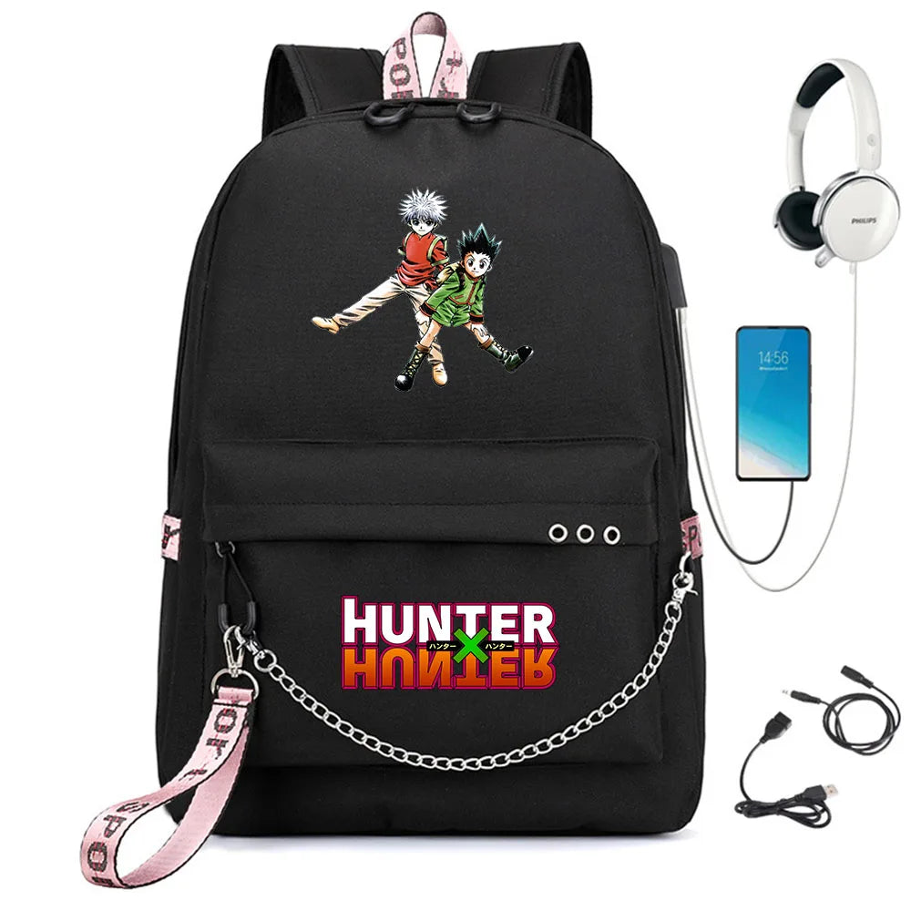 Anime Hunter Nylon Backpack Schoolbag Casual USB Charge Cartoon Teenger T