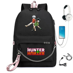 Anime Hunter Nylon Backpack Schoolbag Casual USB Charge Cartoon Teenger T