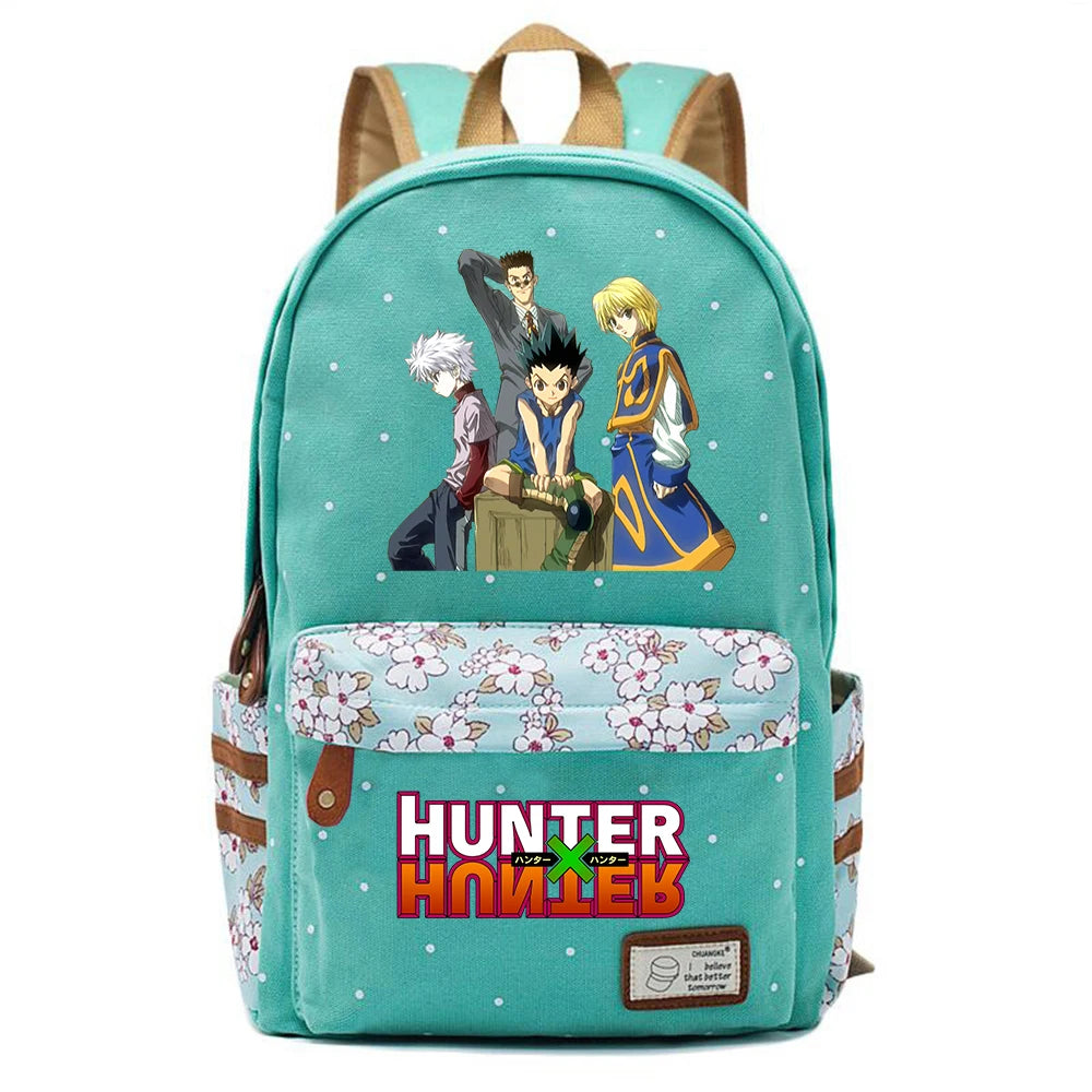 Anime Hunter Hunter Teenager Zip Backpack Student Green Schoolbag