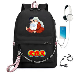 Anime Inuyasha Backpack USB Charging Headphone Unisex Schoolbag