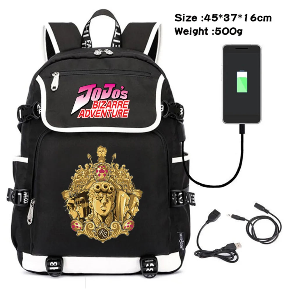 JoJo's Bizarre Adventure USB Charging Travel Laptop Bag Canvas