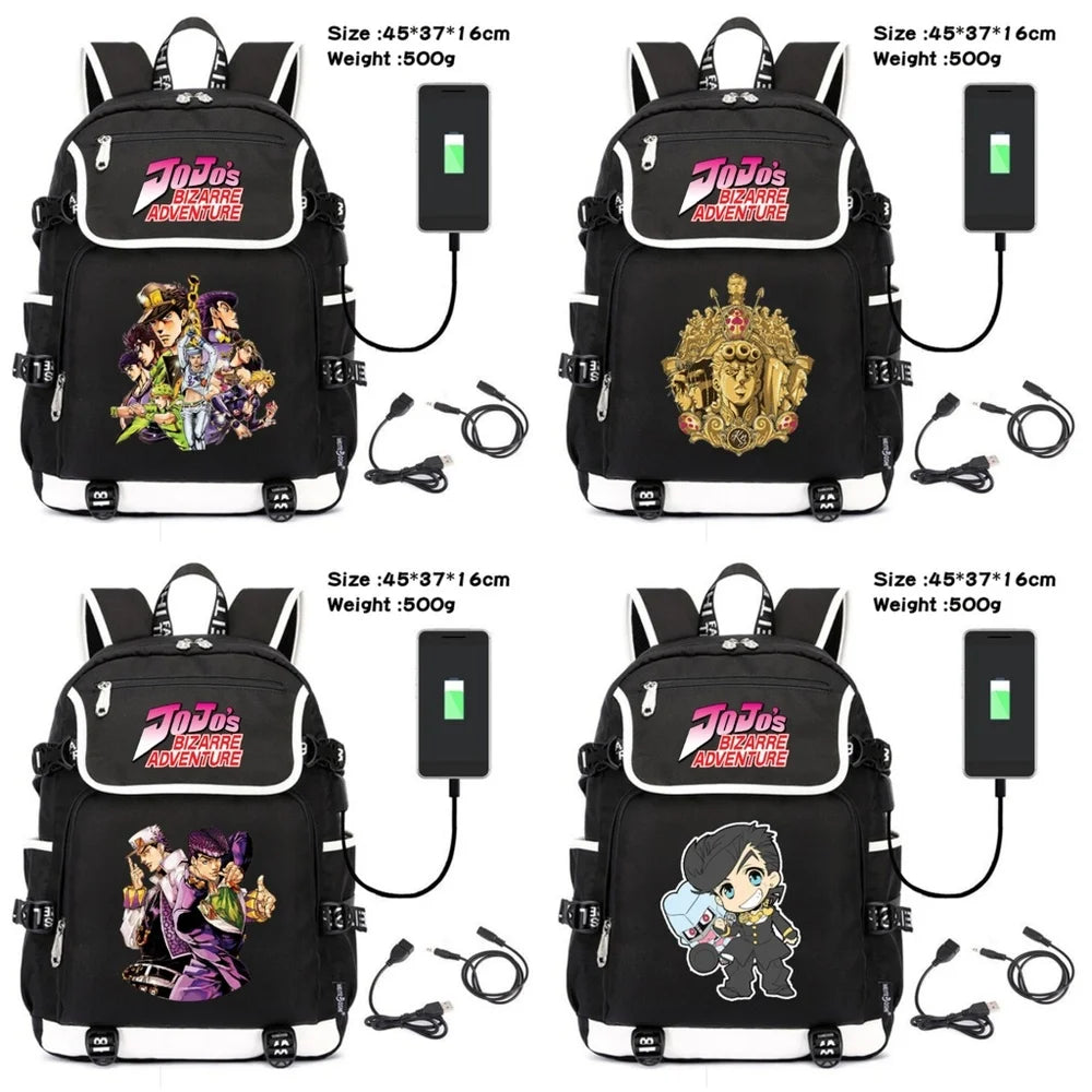 JoJo's Bizarre Adventure USB Charging Travel Laptop Bag Canvas